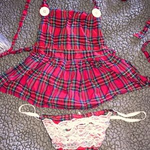 Plaid apron lingerie set